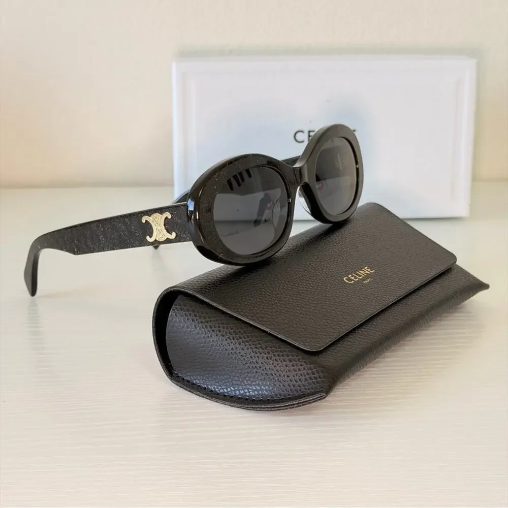New! Celine Black Glitter Triomphe Sunglasses, CL40194U 03A, Authentic
